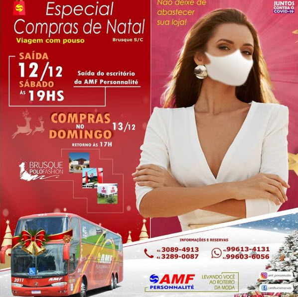 Especial compras de natal em Brusque AMF TUR - Viagem paraSC - SAIDAS DE CURITIBA - Viagem de compras